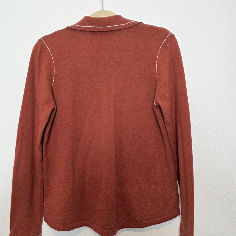 Minnie Rose Cotton Cashmere Top Stitch Embroidered Button Down Shirt - Picture 8 of 8